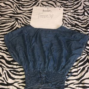 Denim scrunched up top.